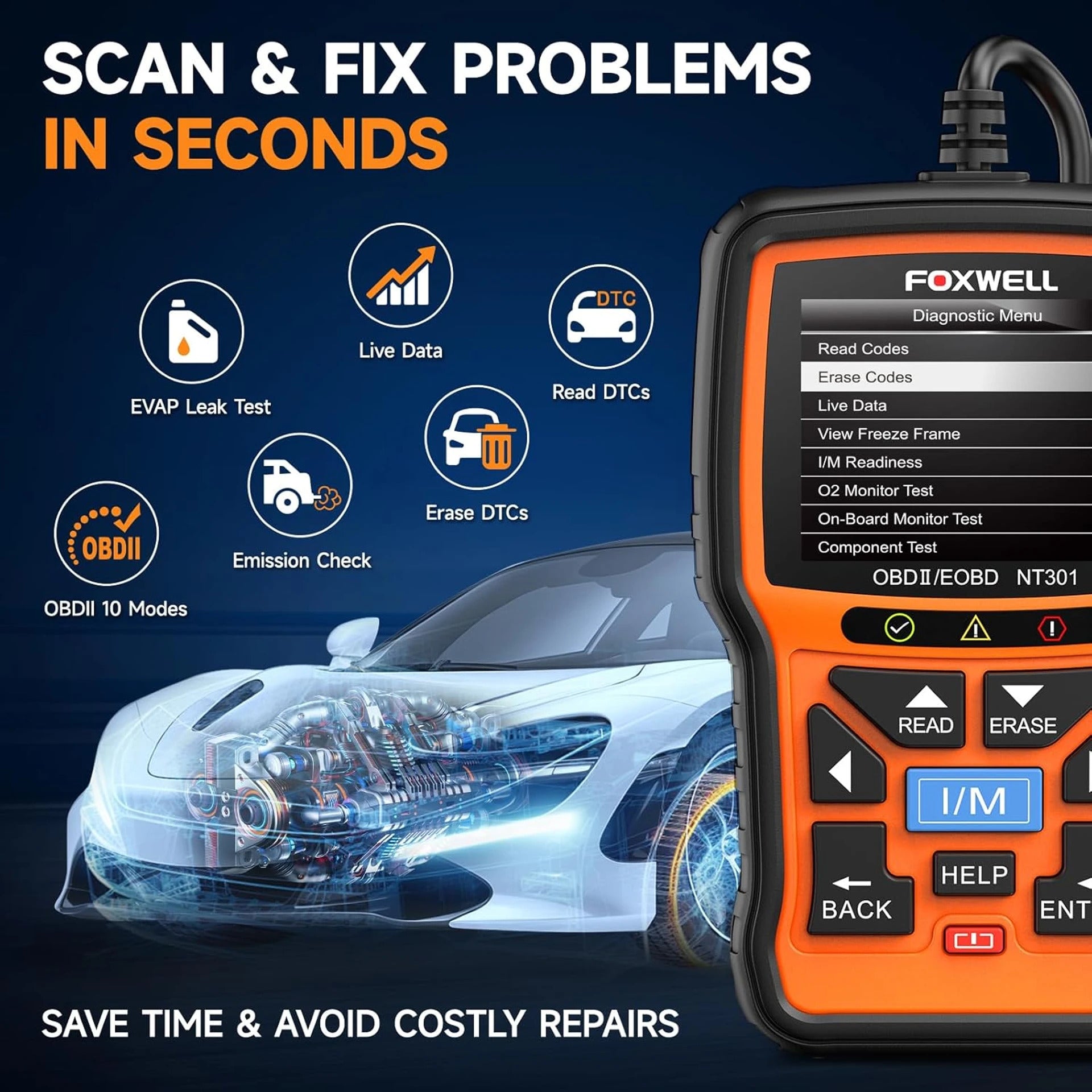 FOXWELL Professional OBD2 Check Engine Code Reader Automotive Diagnostic Scanner