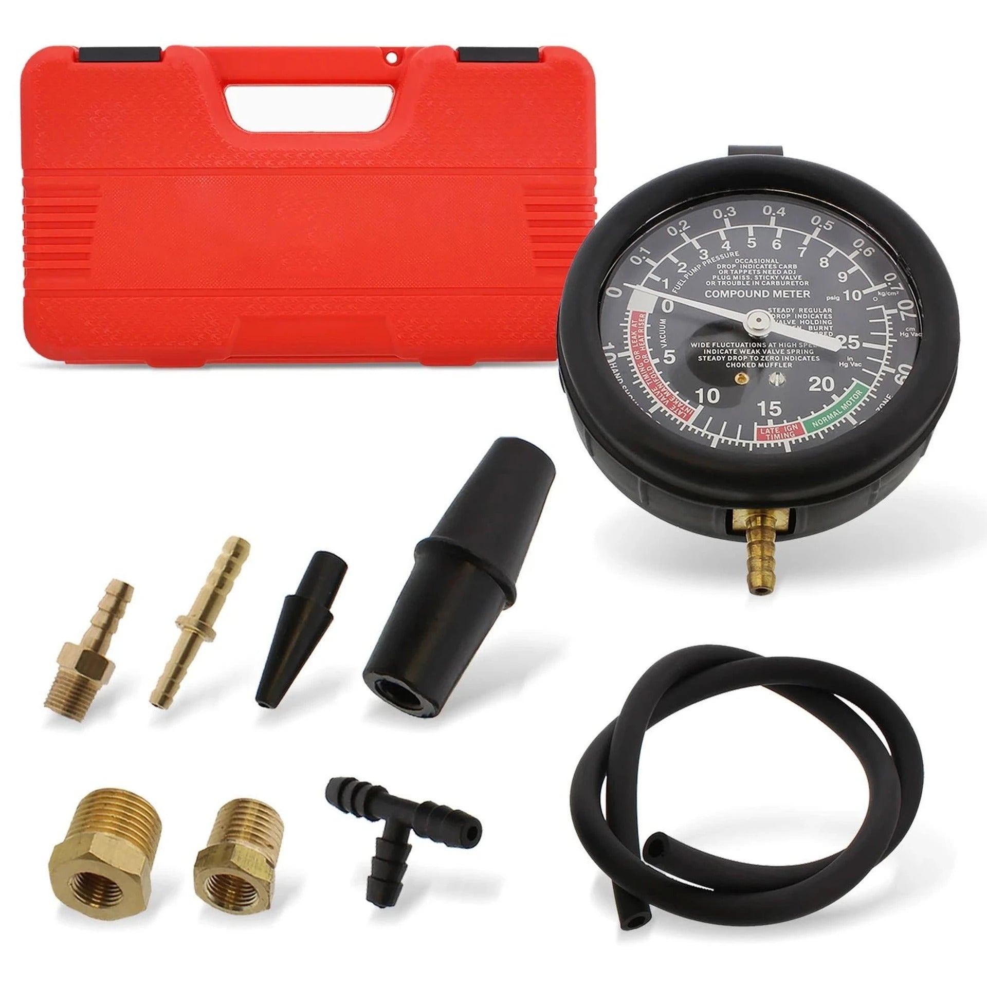 9-Piece Fuel Pump Tester & Vacuum Pressure Gauge Kit for Automotive Diagnostics
