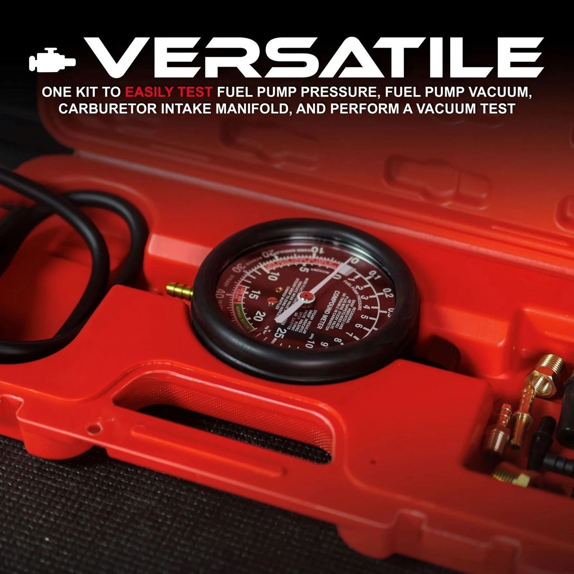 9-Piece Fuel Pump Tester & Vacuum Pressure Gauge Kit for Automotive Diagnostics