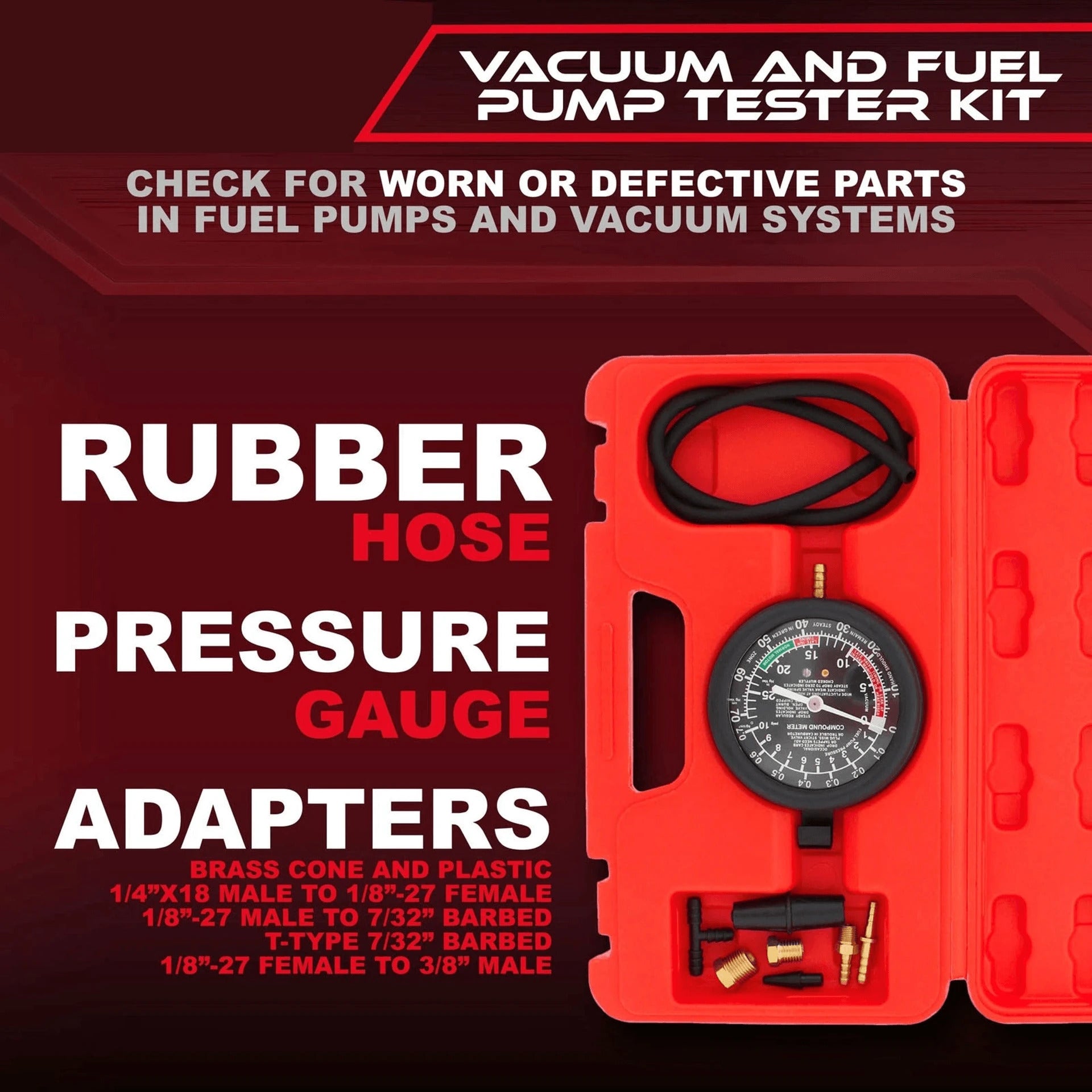 9-Piece Fuel Pump Tester & Vacuum Pressure Gauge Kit for Automotive Diagnostics
